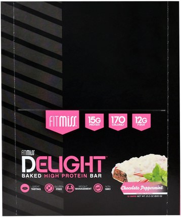 FitMiss, Delight Baked High Protein Bar, Chocolate Peppermint, 12 Bars, 1.76 oz (50 g) Each by FitMiss, 運動，肌肉 HK 香港