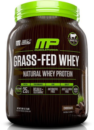 Grass-Fed Whey, Natural Whey Protein Powder Drink Mix, Chocolate, 2 lbs (910 g) by MusclePharm Natural, 運動，補品，蛋白質 HK 香港