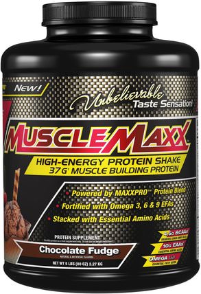 High Energy + Muscle Building Protein, Chocolate Fudge, 5 lb (2.27 kg) by MuscleMaxx, 補充劑，乳清蛋白，鍛煉 HK 香港