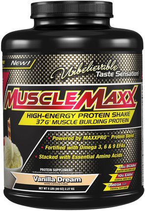 High Energy + Muscle Building Protein, Vanilla Dream, 5 lb (2.27 kg) by MuscleMaxx, 補充劑，乳清蛋白，鍛煉 HK 香港