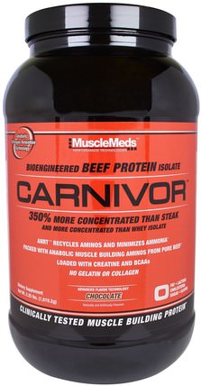 Carnivor, Bioengineered Beef Protein Isolate, Chocolate, 2.25 lbs (1.019.2 g) by MuscleMeds, 補充劑，合成代謝補品，蛋白質 HK 香港