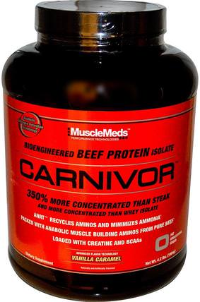 Carnivor, Bioengineered Beef Protein Isolate, Vanilla Caramel, 4.2 lbs (1904 g) by MuscleMeds, 補充劑，合成代謝補品，蛋白質 HK 香港