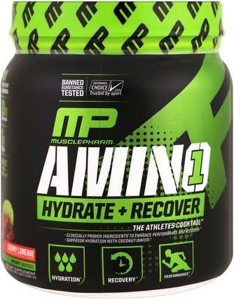 Amino 1, Hydrate + Recover, Cherry Limeade, 15.24 oz (432 g) by MusclePharm, 運動，補品，氨基酸 HK 香港