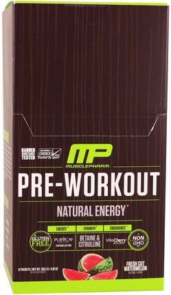 Pre-Workout, Natural Energy, Fresh Cut Watermelon, 12 Packets, 4.91 oz (139.2 g) by MusclePharm Natural, 健康，能量，運動，鍛煉 HK 香港