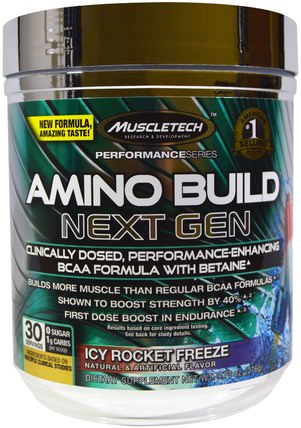 Amino Build Next Gen BCAA Formula With Betaine Icy Rocket Freeze, 9.73 oz (276 g) by Muscletech, 補充劑，氨基酸，運動，bcaa（支鏈氨基酸） HK 香港