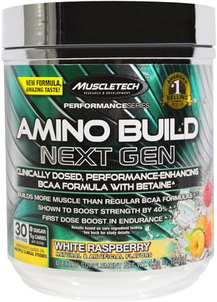 Amino Build, Next Gen BCAA Formula With Betaine, White Raspberry, 9.80 oz (278 g) by Muscletech, 運動，鍛煉 HK 香港