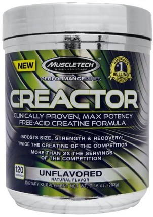 Creactor, Unflavoured, 7.16 oz (203 g) by Muscletech, 運動，肌酸 HK 香港
