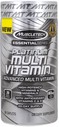 Essential Series, Plantinum Multi Vitamin, 90 Caplets by Muscletech, 維生素，運動 HK 香港