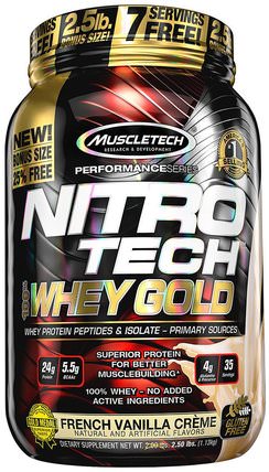 Nitro Tech, 100% Whey Gold, French Vanilla Creme, 2.20 lbs (999 g) by Muscletech, 體育，肌肉技術硝基科技 HK 香港