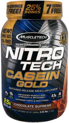 Nitro Tech Casein Gold, Chocolate Supreme, 2.53 lbs (1.15 kg) by Muscletech, 體育，運動，恢復產品 HK 香港