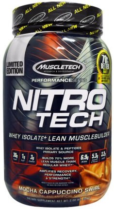 Nitro Tech, Mocha Cappuccino Swirl, 2.00 lbs (907 g) by Muscletech, 體育，肌肉技術硝基科技 HK 香港