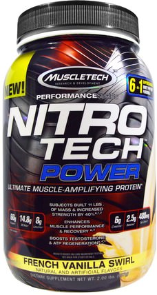 Nitro Tech Power, French Vanilla Swirl, 2 lbs (907 g) by Muscletech, 體育，肌肉技術硝基科技 HK 香港