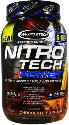 Nitro Tech Power, Triple Chocolate Supreme, 2 lbs (907 g) by Muscletech, 體育，肌肉技術硝基科技 HK 香港