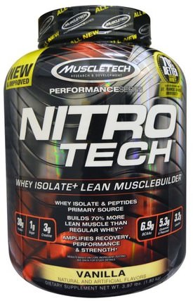 Nitro-Tech. Whey Isolate + Lean Muscle Builder, Vanilla, 3.97 lbs (1.8 kg) by Muscletech, 體育，肌肉技術硝基科技 HK 香港