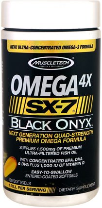 Omega 4X SX-7 Black Onyx, 100 Softgels by Muscletech, 補充劑，efa omega 3 6 9（epa dha），運動 HK 香港