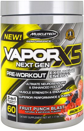 Peformance Series, VaporX5 Net Gen, Fruit Punch Blast, 1.17 lbs (531 g) by Muscletech, 健康，能量，運動 HK 香港
