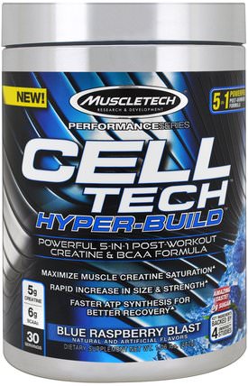 Performance Series, Cell Tech Hyper-Build, Blue Raspberry Blast, 1.06 lbs (482 g) by Muscletech, 體育 HK 香港