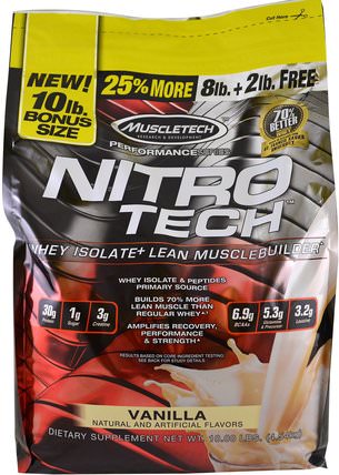 Performance Series, Nitro-Tech, Whey Isolate + Lean Musclebuilder, Vanilla, 10 lbs (4.54 kg) by Muscletech, 體育 HK 香港