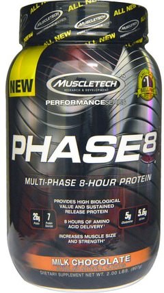 Performance Series, Phase8, Multi-Phase 8-Hour Protein, Milk Chocolate, 2.00 lbs (907 g) by Muscletech, 運動，鍛煉 HK 香港