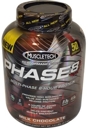 Performance Series, Phase8, Multi-Phase 8-Hour Protein, Milk Chocolate, 4.60 lbs (2.09 kg) by Muscletech, 運動，鍛煉 HK 香港