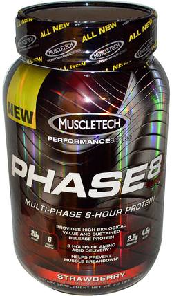 Performance Series, Phase8, Multi-Phase 8-Hour Protein, Strawberry, 2.0 lbs (907 g) by Muscletech, 運動，鍛煉 HK 香港