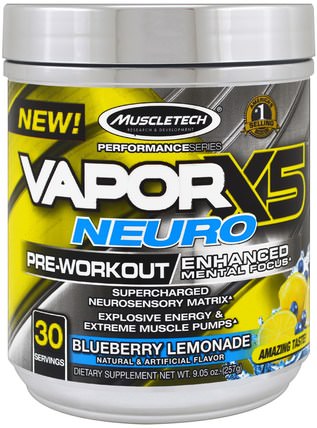 Performance Series, VaporX5 Neuro, Blueberry Lemonade, 9.05 oz (257 g) by Muscletech, 健康，能量，運動 HK 香港