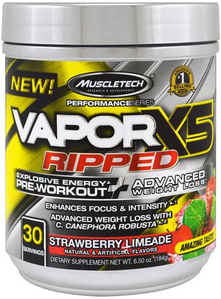 Performance Series, VaporX5 Ripped, Strawberry Limeade, 6.50 oz (184 g) by Muscletech, 健康，能量，運動 HK 香港