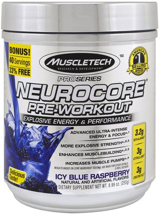 Pro Series, Nuerocore Pre-Workout, Icy Blue Raspberry, 8.99 oz (255 g) by Muscletech, 健康，能量，運動 HK 香港