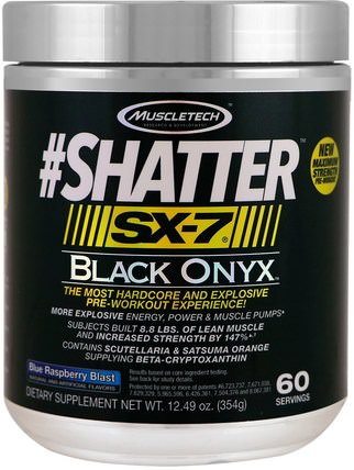 #Shatter, SX-7, Black Onyx, Pre-Workout, Blue Raspberry Blast, 12.49 oz (354 g) by Muscletech, 健康，能量，運動 HK 香港