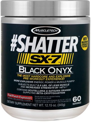 #Shatter, SX-7, Black Onyx, Pre-Workout, Fruit Punch Explosion, 12.15 oz (345 g) by Muscletech, 健康，能量，運動 HK 香港