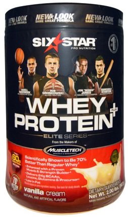 Six Star Pro Nutrition, Whey Protein +, Elite Series, Vanilla Cream, 2.00 lbs (907 g) by Six Star, 補充劑，乳清蛋白，運動 HK 香港
