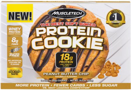 The Best Soft Baked Protein Cookie, Peanut Butter Chip, 6 Cookies, 3.25 oz (92 g) Each by Muscletech, 體育 HK 香港