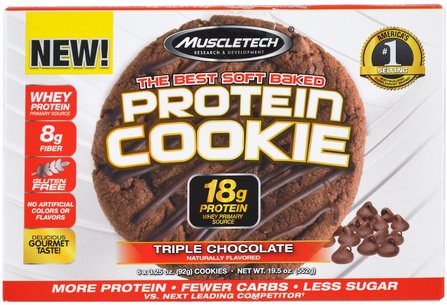 The Best Soft Baked Protein Cookie, Triple Chocolate, 6 Cookies, 3.25 oz (92 g) Each by Muscletech, 體育 HK 香港