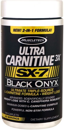 Ultra Carnitine 3X, SX-7, Black Onyx, 120 Caplets by Muscletech, 補充劑，氨基酸，運動，左旋肉鹼 HK 香港