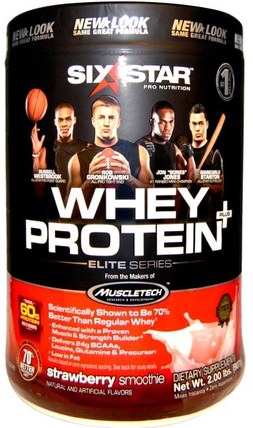 Whey Protein Plus, Elite Series, Strawberry Smoothie, 2.00 lbs (907 g) by Six Star, 補充劑，乳清蛋白，運動 HK 香港