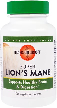 Super Lions Mane, 120 Veggie Tabs by Mushroom Wisdom, 補充劑，藥用蘑菇，獅子鬃毛蘑菇，蘑菇膠囊 HK 香港