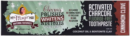 Activated Charcoal, Fluoride-Free, Whitening Toothpaste, Cinnamon Clove, 4 oz (113 g) by My Magic Mud, 洗澡，美容，口腔牙齒護理，牙膏 HK 香港