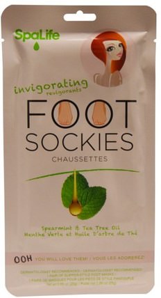 Invigorating Foot Sockies, Spearmint & Tea Tree Oil, 1 Pair Foot Masks, 0.89 oz (25 g) by My Spa Life, 洗澡，美容，腳部護理 HK 香港