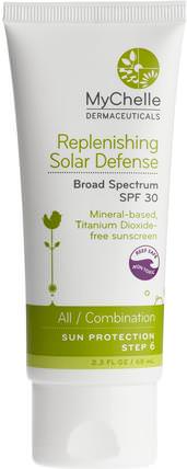 Replenishing Solar Defense, SPF 30, Step 6, 2.3 fl oz (68 ml) by MyChelle Dermaceuticals, 洗澡，美容，防曬霜，spf 30-45，面部護理，皮膚 HK 香港