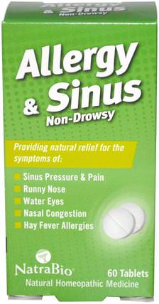 Allergy & Sinus, Non-Drowsy, 60 Tablets by NatraBio, 補品，順勢療法，過敏，過敏 HK 香港