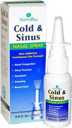 Cold & Sinus, Nasal Spray, 0.8 fl oz (24 ml) by NatraBio, 健康，鼻腔健康，鼻腔噴霧劑，感冒和病毒，感冒和流感 HK 香港