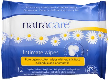 Certified Organic Cotton Intimate Wipes, 12 Wipes by Natracare, 洗澡，美容，女人，個人衛生 HK 香港