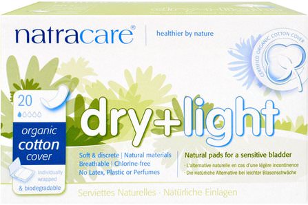 Dry + Light, Organic Cotton Cover, 20 Individually Wrapped Pads by Natracare, 健康，女人，女人 HK 香港