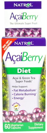 AcaiBerry Diet, Acai & Green Tea Superfoods, 60 Veggie Caps by Natrol, 補品，水果提取物，超級水果，阿薩膠囊軟膠囊，減肥，飲食 HK 香港