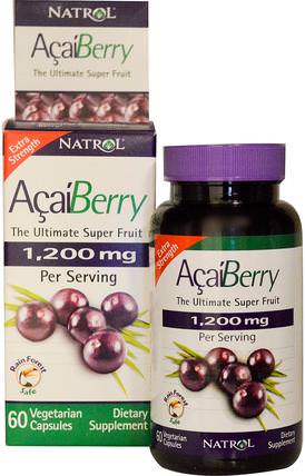 AcaiBerry, The Ultimate Super Fruit, Extra Strength, 1.200 mg, 60 Veggie Caps by Natrol, 補充劑，抗氧化劑，水果提取物，超級水果，阿薩膠囊軟膠囊 HK 香港