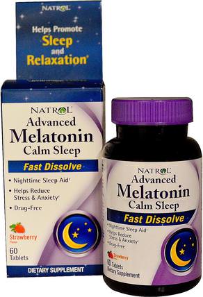 Advanced Melatonin Calm Sleep, Fast Dissolve, Strawberry Flavor, 60 Tablets by Natrol, 補充劑，褪黑素常規，健康 HK 香港