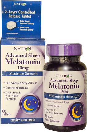 Advanced Sleep Melatonin, 10 mg, 60 Tablets by Natrol, 補充劑，睡眠，褪黑激素 HK 香港