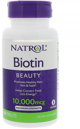 Biotin, 10.000 mcg, 100 Tablets by Natrol, 維生素，維生素B，生物素 HK 香港