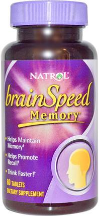 BrainSpeed Memory, 60 Tablets by Natrol, 健康，注意力缺陷障礙，添加，adhd，腦，記憶，草藥，石杉鹼（huperzin） HK 香港