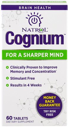 Cognium, 60 Tablets by Natrol, 健康，注意力缺陷障礙，添加，adhd，大腦，記憶 HK 香港